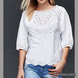 GAP Eyelet Embroidered‎ White Cotton Blouse XS